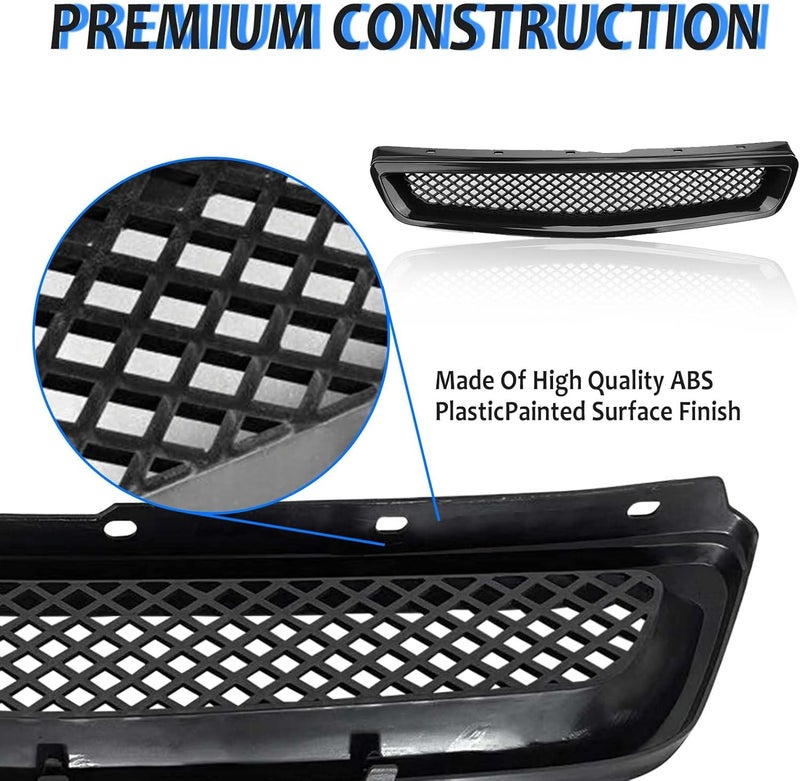 Kspeed Front Bumper Grille Fit 1999-2000 for Civic Coupe/Sedan JDM Type R ABS Black Mesh Front Upper Grill Guard Replacement Part - Image 5